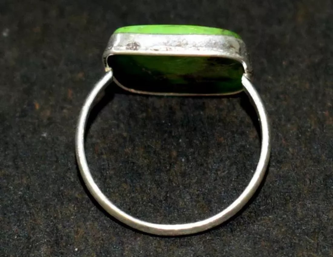 SOLID 925 STERLING SILVER RING - GREEN COPPER TURQUOISE SQUARE - 2
