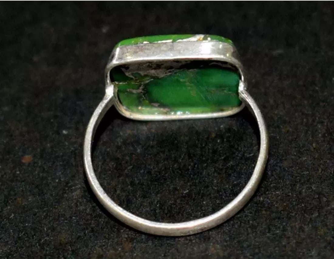 SOLID 925 STERLING SILVER RING - GREEN COPPER TURQUOISE SQUARE - 2