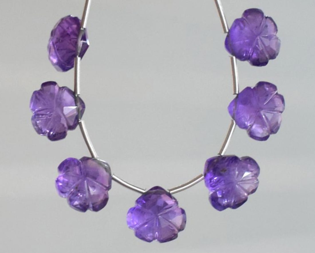 NATURAL AMETHYST BEADS FACETED CARVED HEART 9.5X10 MM 7 PCS: These are natural, earth mined and hand crafted with precision. Stone: Amethyst, Stone Shape: Carved Heart, Stone Size: 9.5x10 mm, Width: 5 - 6 mm, Weight: approx. 24 carats. The photographs are