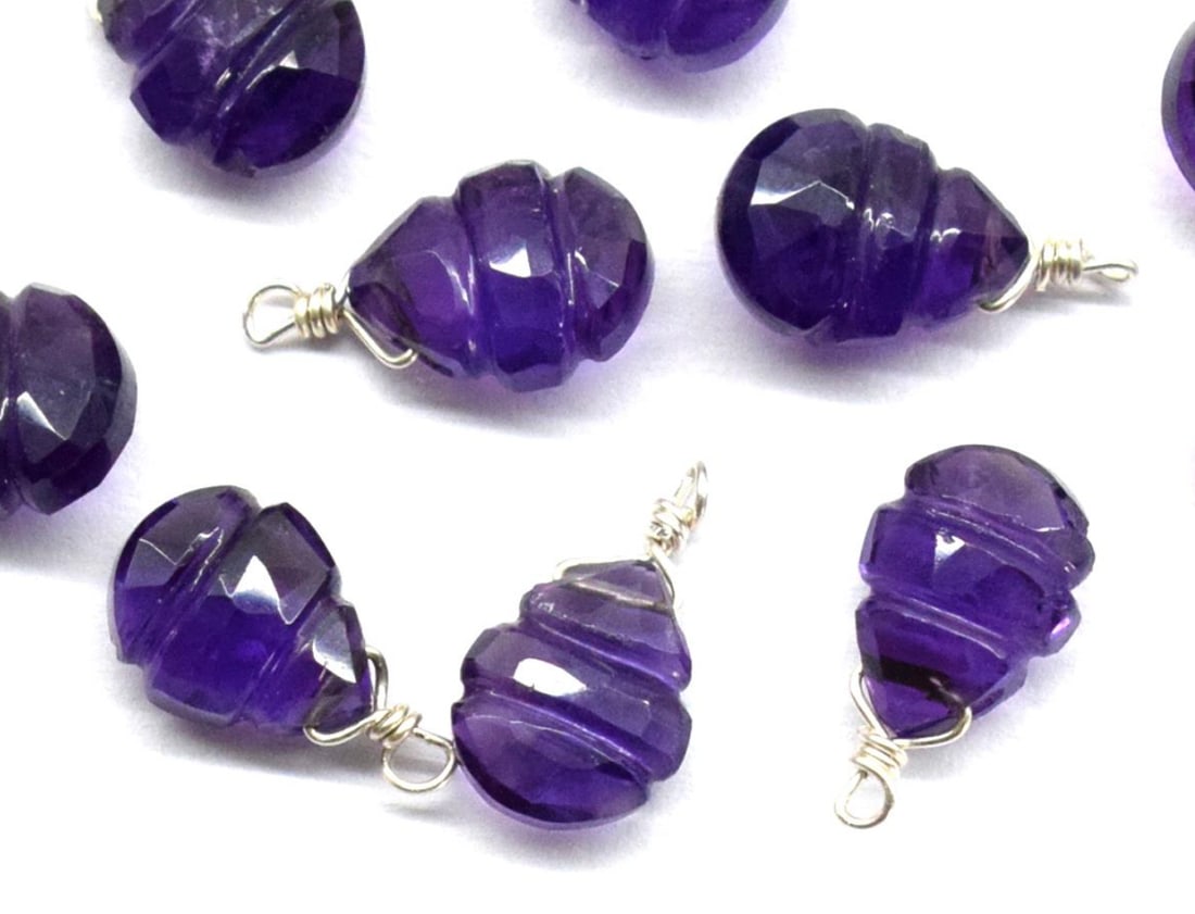 NATURAL AMETHYST BEADS FACETED CARVED PEAR 6X8 MM SOLID 925 SILVER 10 PCS: These are natural, earth mined and hand crafted with precision. Stone: Amethyst, Stone Shape: Carved Pear, Stone Size: 6x8 - 6.5x8.5 mm, Width: 3 - 4.5 mm, Weight: approx. 15 carats. The photographs a