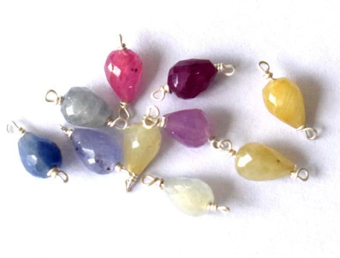 SAPPHIRE BEADS FACETED BRIOLETTE 4.5x6 - 4.5x7 MM SOLID 925 SILVER 10 PCS (1 of 1)