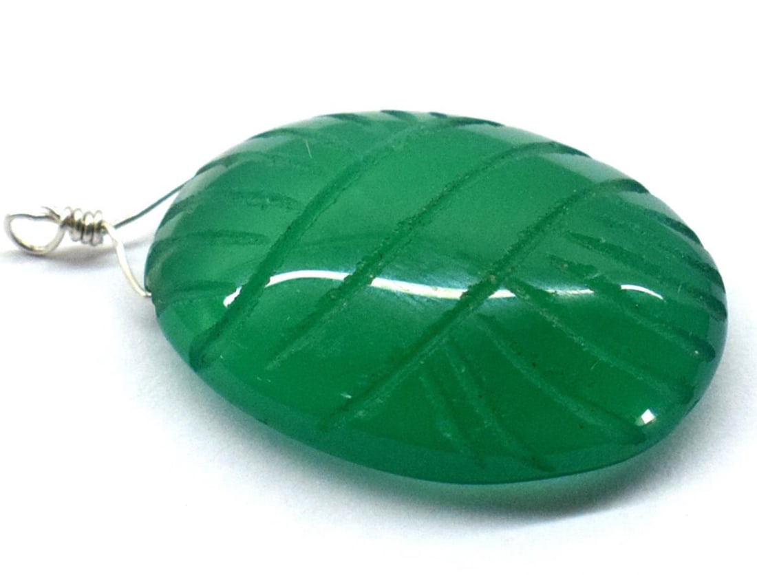 GREEN CHALCEDONY BEAD CARVED OVAL 18X23.5 MM SOLID 925 SILVER 1 PC (1 of 2)