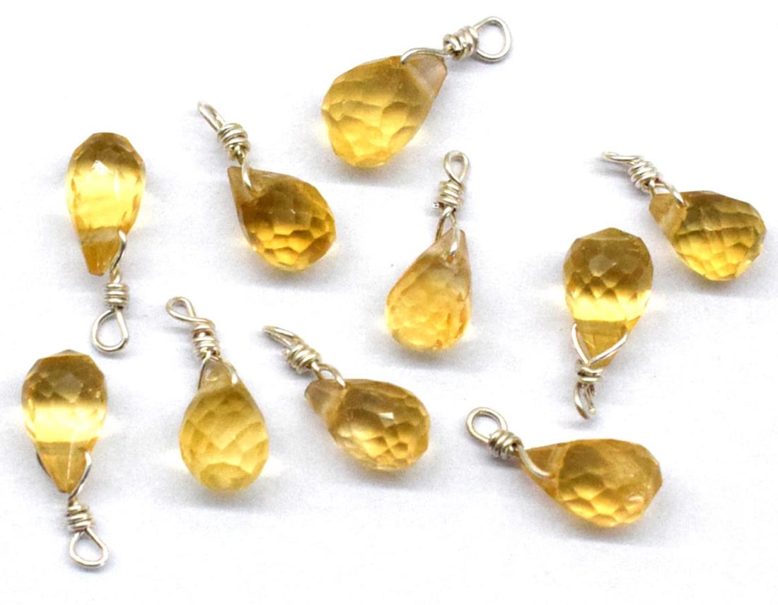 CITRINE BEADS FACETED BRIOLETTE 4X6.5 - 4.5X7 MM SOLID 925 SILVER 10 PCS: These are natural, earth mined and hand crafted with precision. Stone: Citrine, Stone Shape: Faceted Briolette, Stone Size: 4x6.5 - 4.5x7 mm, Weight: approx. 8.90 carats. The photographs are enlarged