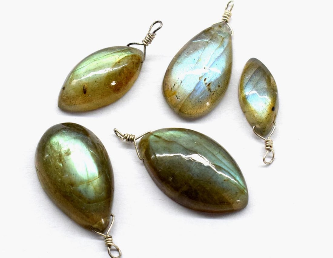 NATURAL LABRADORITE BEADS 6.5X14 - 12X21 MM SOLID 925 SILVER 5 PCS (1 of 2)