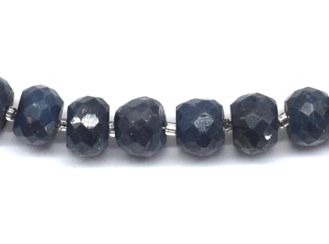 BLUE SAPPHIRE (DYED) BEADS FACETED RONDELLE 7 - 7.5 MM 10 PCS: These are natural, earth mined and hand crafted with precision. Stone: Sapphire (Dyed), Stone Shape: Faceted Rondelle, Stone Size: 7 - 7.5 mm, Width: 4.5 - 6 mm, Weight: approx. 35 carats. The photogr