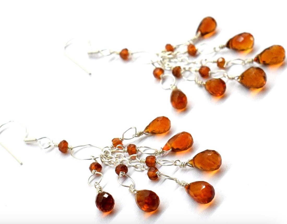 SOLID 925 STERLING SILVER EARRINGS - NATURAL GOLDEN CITRINE BEADS 2 3/8" (1 of 2)