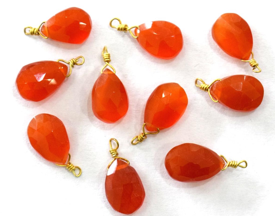 NATURAL CARNELIAN PEAR 7X10 - 7X11 MM VERMEIL - SOLID 925 SILVER 10 PCS (1 of 1)