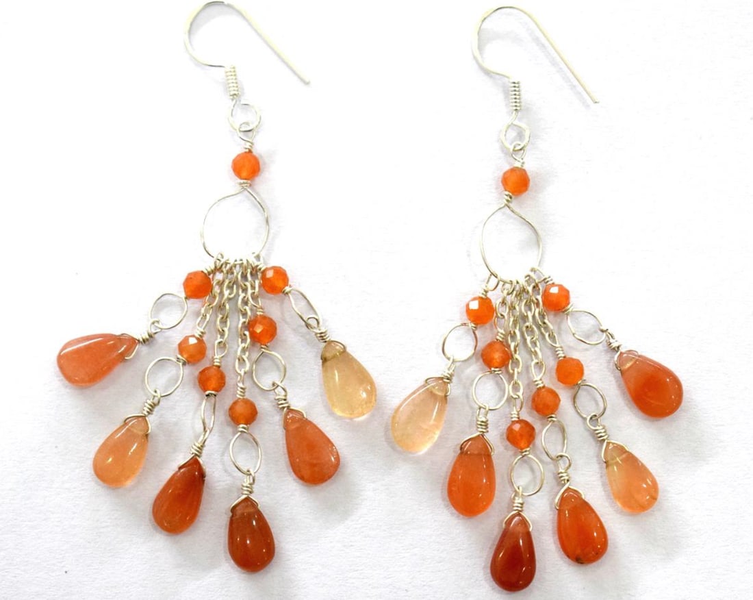 SOLID 925 STERLING SILVER EARRINGS - NATURAL PEACH MOONSTONE BEADS 2 1/2": These are natural, earth mined and hand crafted with precision. Stone: Peach Moonstone, Stone Shape: Faceted Round/Pear, Stone Size: 3 mm/5x8 - 5x9 mm, Width - 2 - 3 mm, Length: 2 1/2", Weight:
