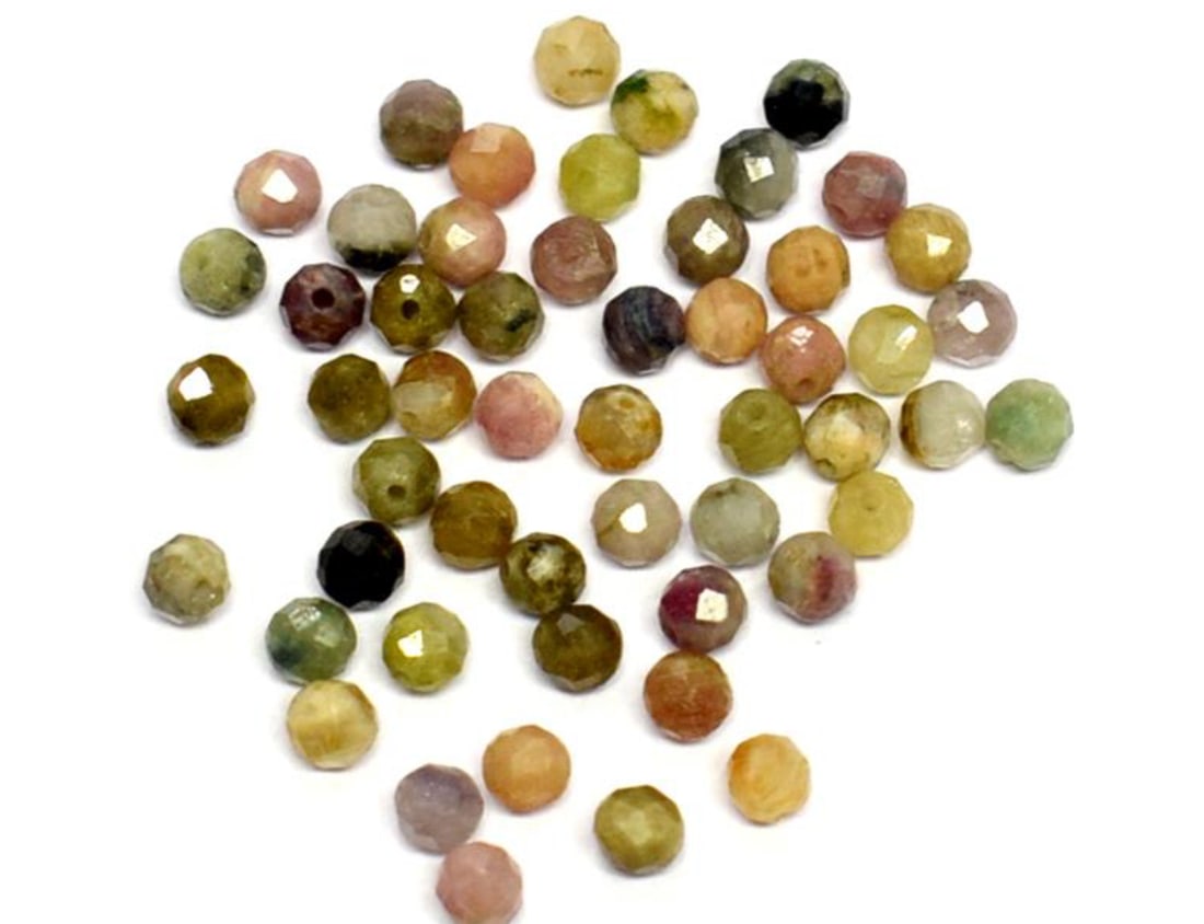 (50 PIECES) NATURAL MULTI TOURMALINE BEADS FACETED ROUND 3 MM (1 of 1)