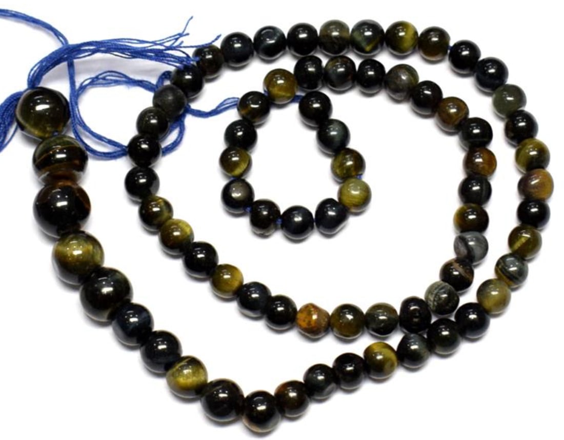 13.5" STRAND NATURAL TIGER' EYE BEADS ROUND 4.5 - 8 MM (1 of 1)