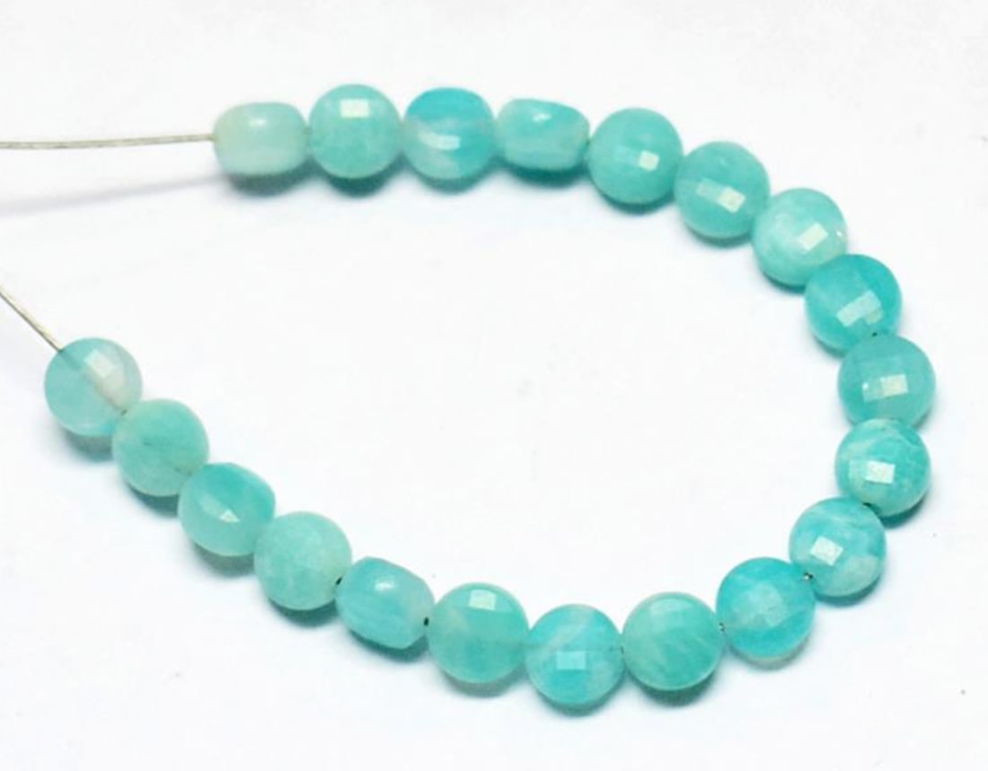 NATURAL AMAZONITE BEADS FACETED COIN 4 MM 20 PCS (2 TASSELS) (1 of 2)