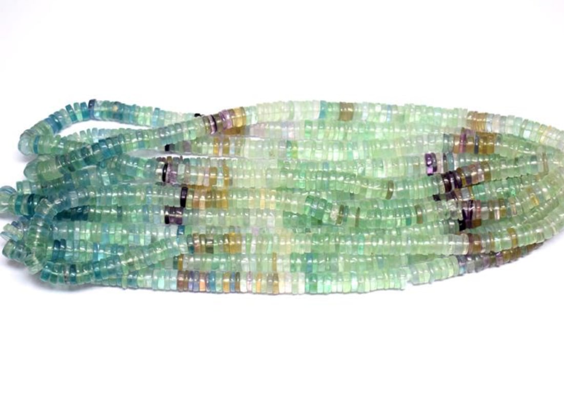 16" STRAND NATURAL MULTI FLUORITE BEADS TYRE 7 - 7.5 MM 1 LINE (1 of 2)