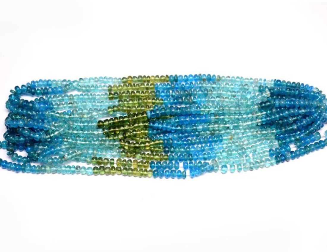 15.5" STRAND NATURAL MULTI APATITE BEADS RONDELLE 4.5 - 5 MM 1 LINE: These are natural, earth mined and hand crafted with precision. Stone: Multi Apatite, Stone Shape: Rondelle, Stone Size: 4.5 - 5 mm, Width: 2 - 3.5 mm, Weight: approx. 92 carats. The photographs are e