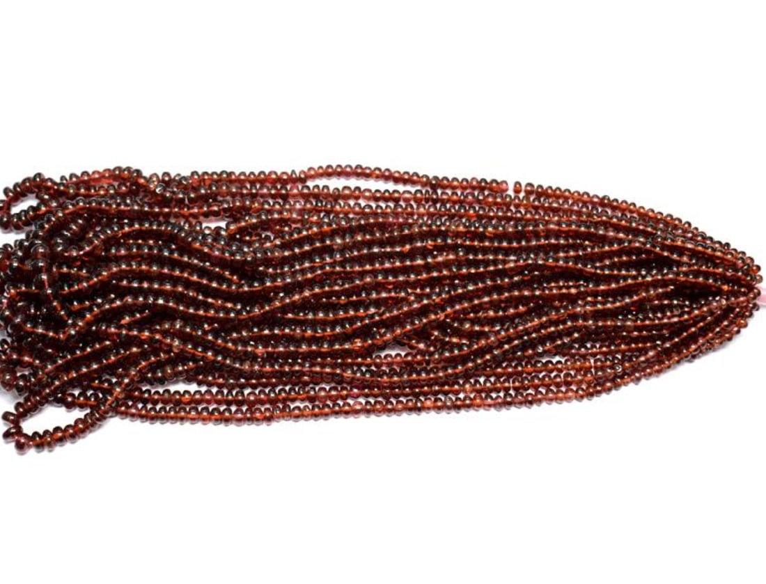 18" STRAND NATURAL GARNET BEADS RONDELLE 3.5 - 6.5 MM 1 LINE: These are natural, earth mined and hand crafted with precision. Stone: Hessonite Garnet, Stone Shape: Rondelle, Stone Size: 3.5 - 6.5 mm, Width: 2.5 - 4.5 mm, Weight: approx. 70 carats. The photograph
