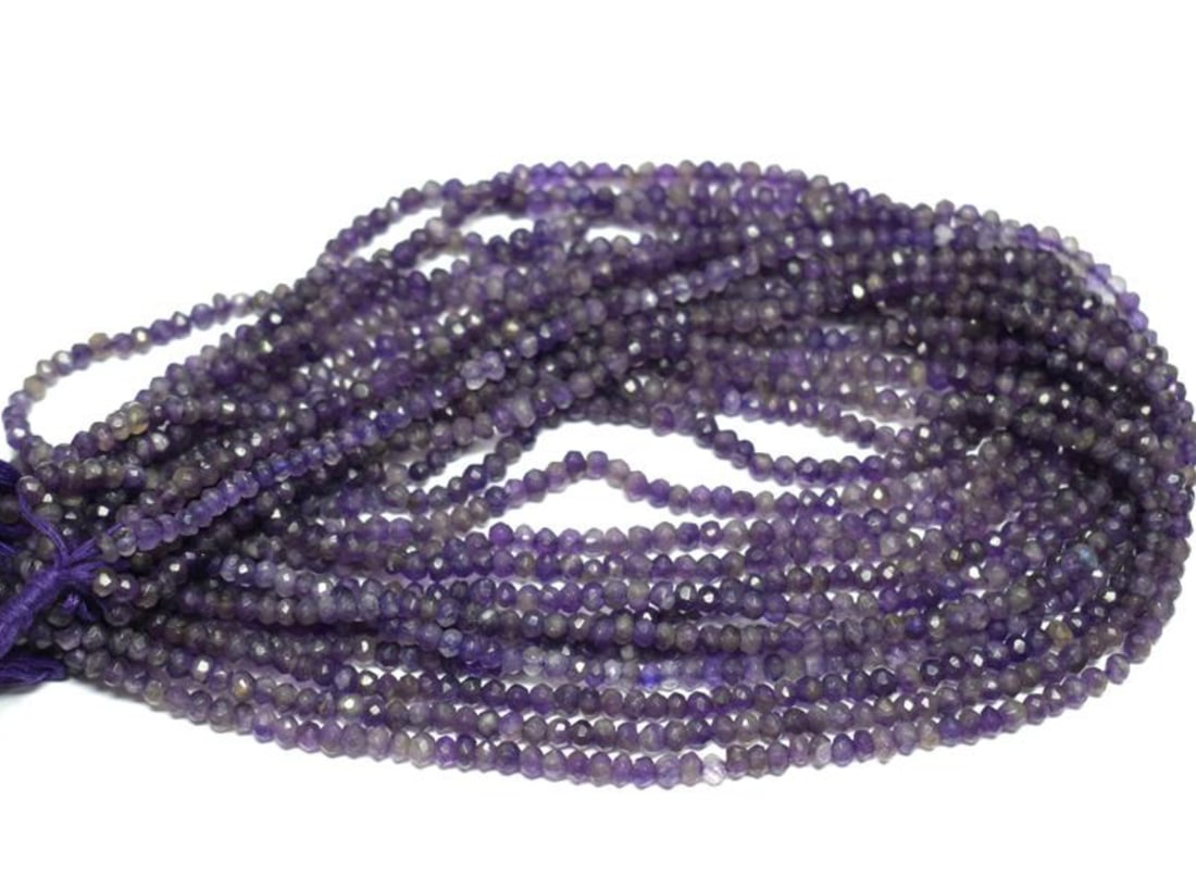 13" STRAND NATURAL AMETHYST BEADS FACETED RONDELLE 3.5 MM 1 LINE (1 of 2)