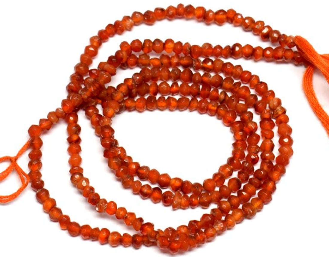 12" STRAND NATURAL CARNELIAN BEADS FACETED RONDELLE 3.5 MM 1 LINE (1 of 2)