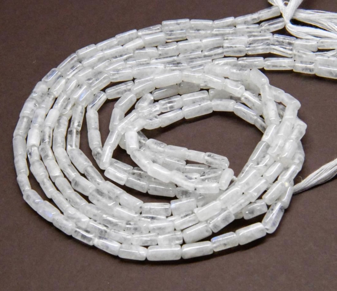 NATURAL RAINBOW MOONSTONE BEADS TUBE 3X7 - 4X8 MM 14" STRAND (3 LINES) (1 of 1)