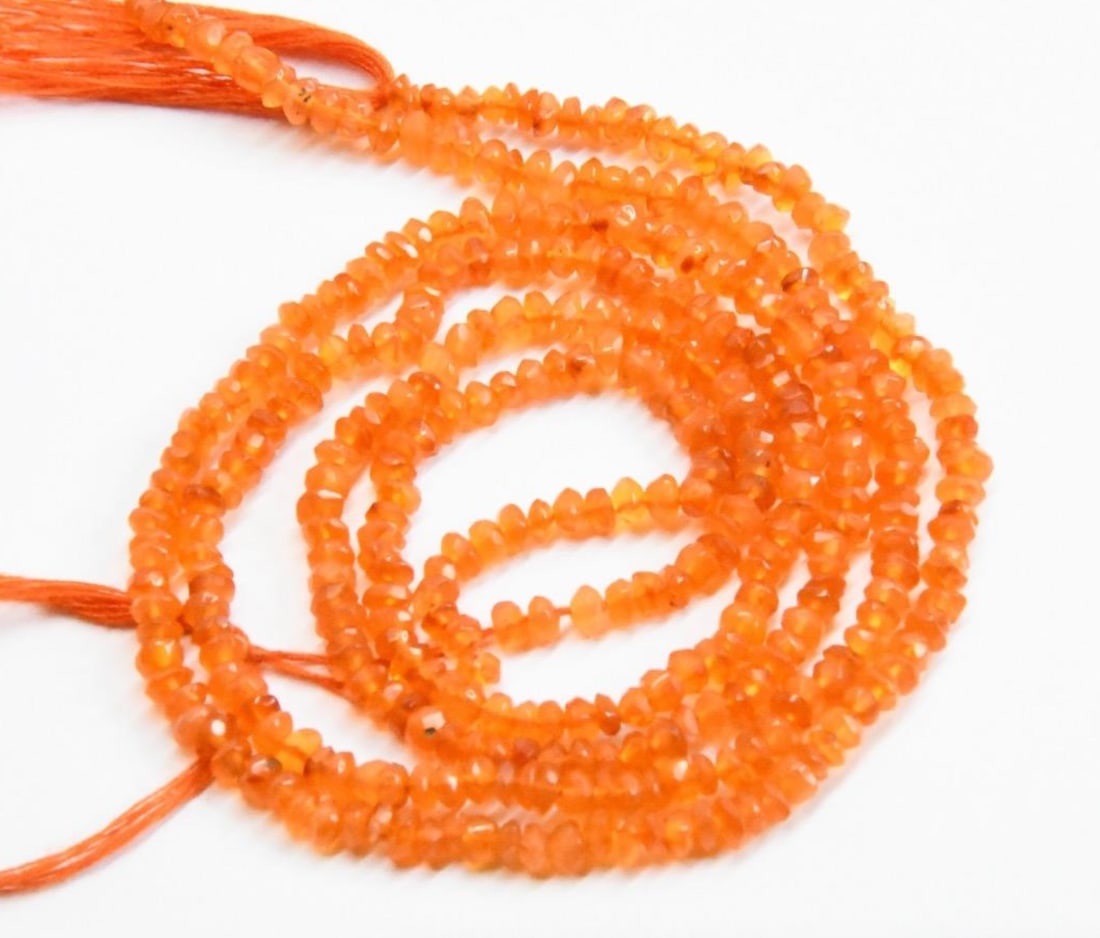 NATURAL CARNELIAN BEADS FACETED RONDELLE 3 - 3.5 MM, 14.5" STRAND (2 LINES) (1 of 1)
