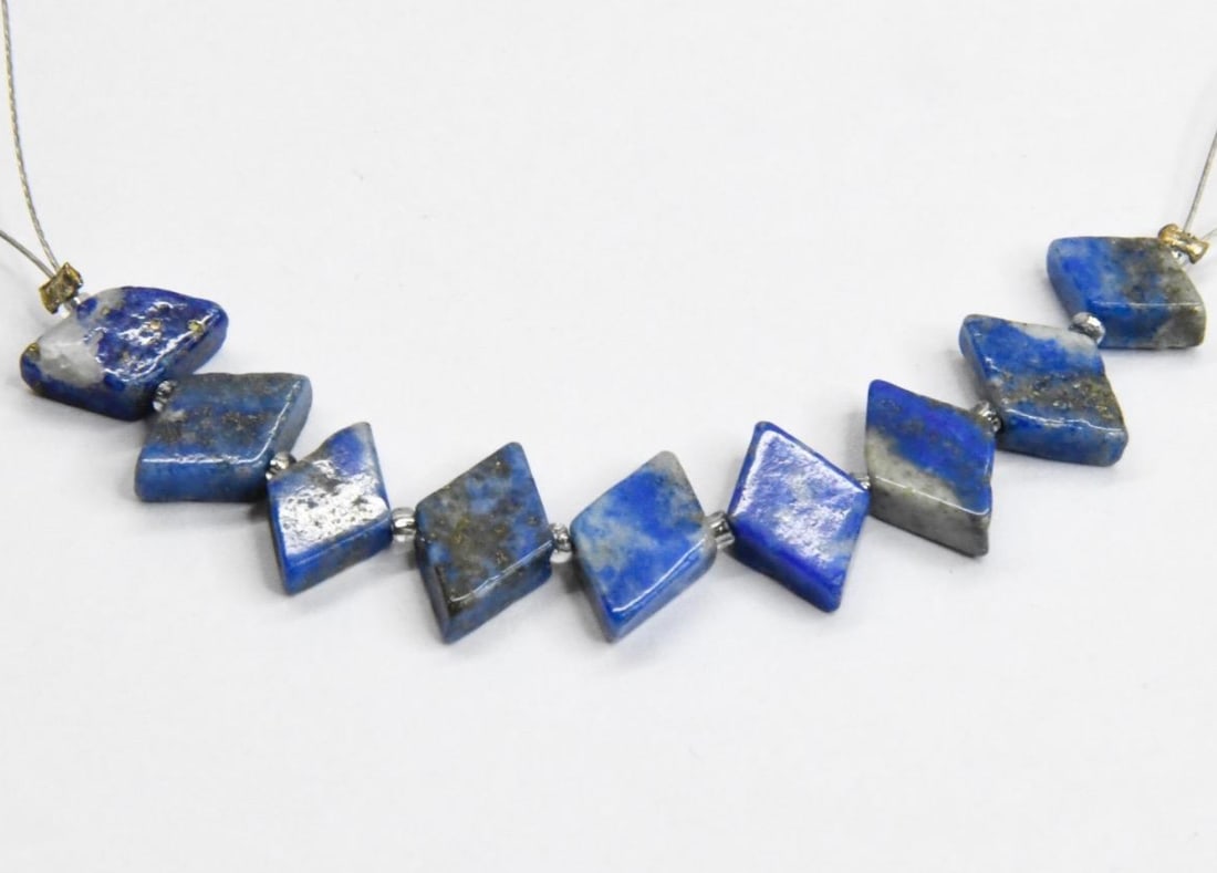 NATURAL LAPIS BEADS DIAMOND 5X9 - 6X10 MM 9 PCS, (2 TASSELS) (1 of 2)