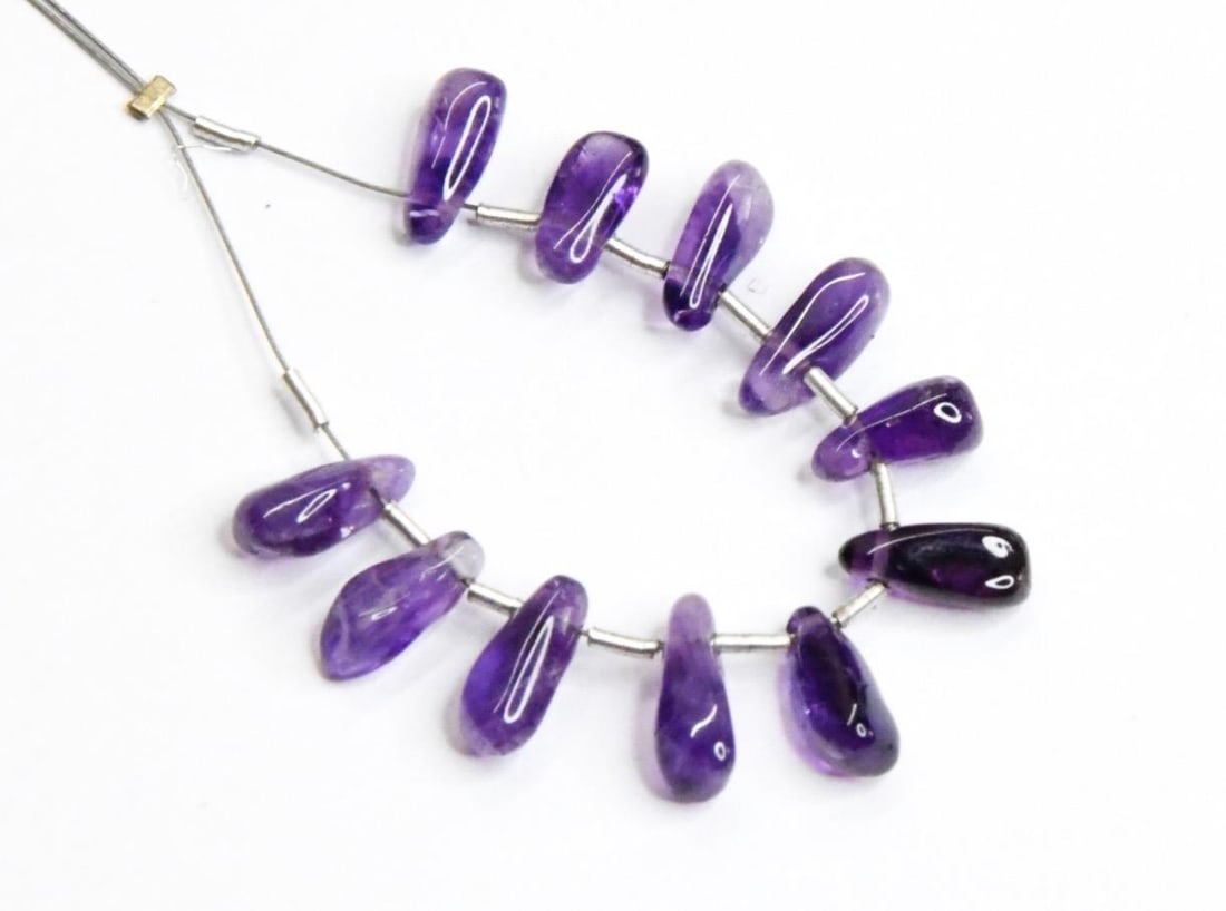 NATURAL AMETHYST BEADS SIDE DRILL DROPS 3X9 - 3X10 MM 11 PCS (1 of 1)