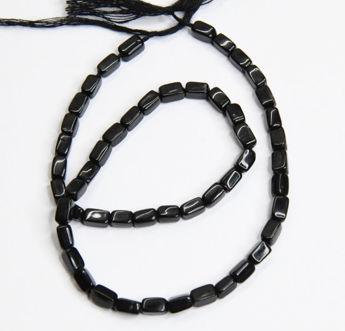 NATURAL BLACK STONE BEADS CUBE 3X6 - 3X6 MM, 12" STRAND (1 of 2)