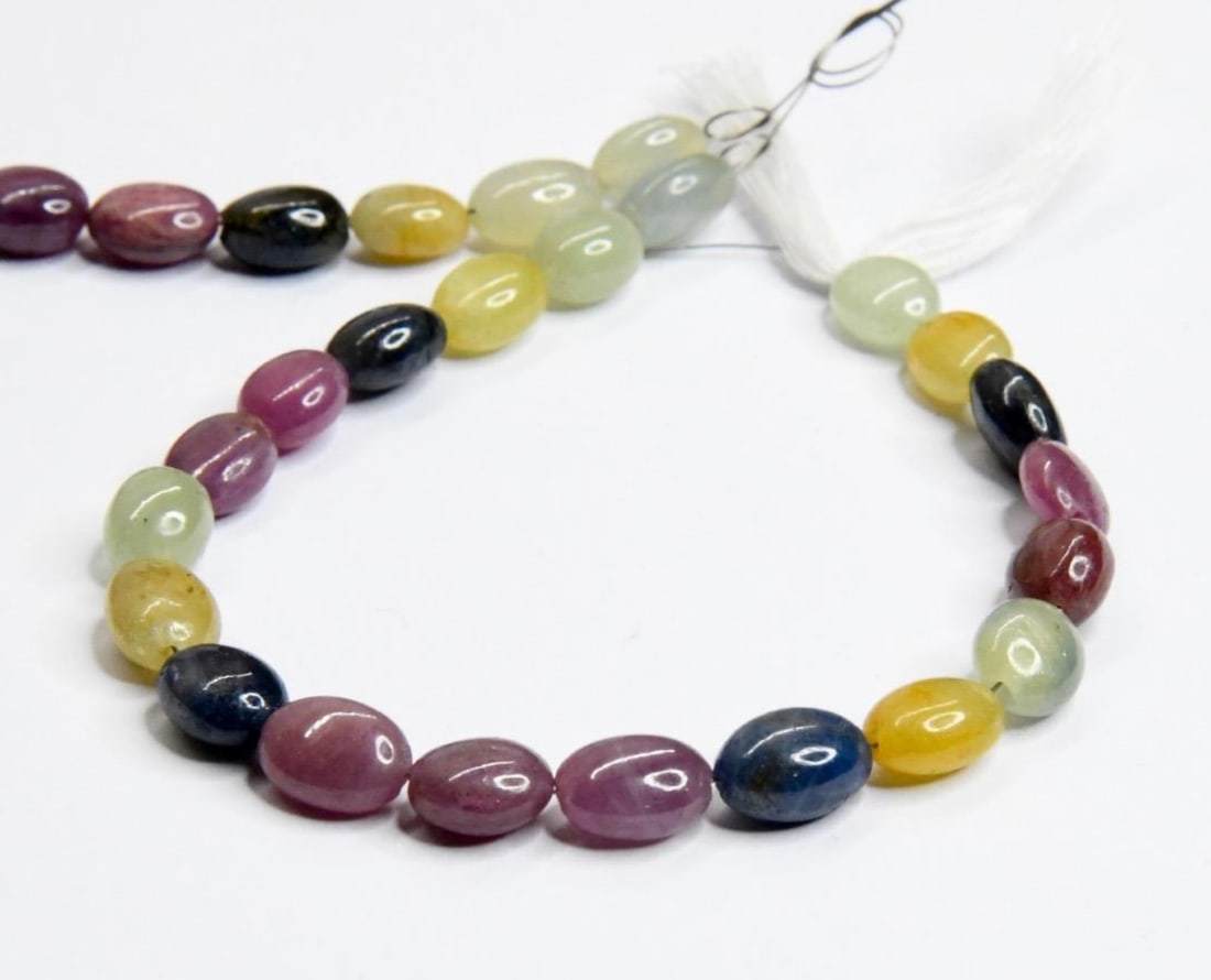 NATURAL MULTI SAPPHIRE BEADS OVAL 7X9 - 7X10 MM 7" STRAND (2 LINES) (1 of 2)