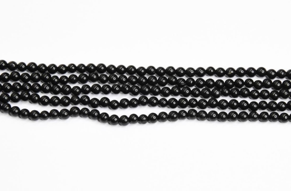 NATURAL BLACK STONE BEADS ROUND 4.5 MM 13" STRAND (2 LINES) (1 of 1)