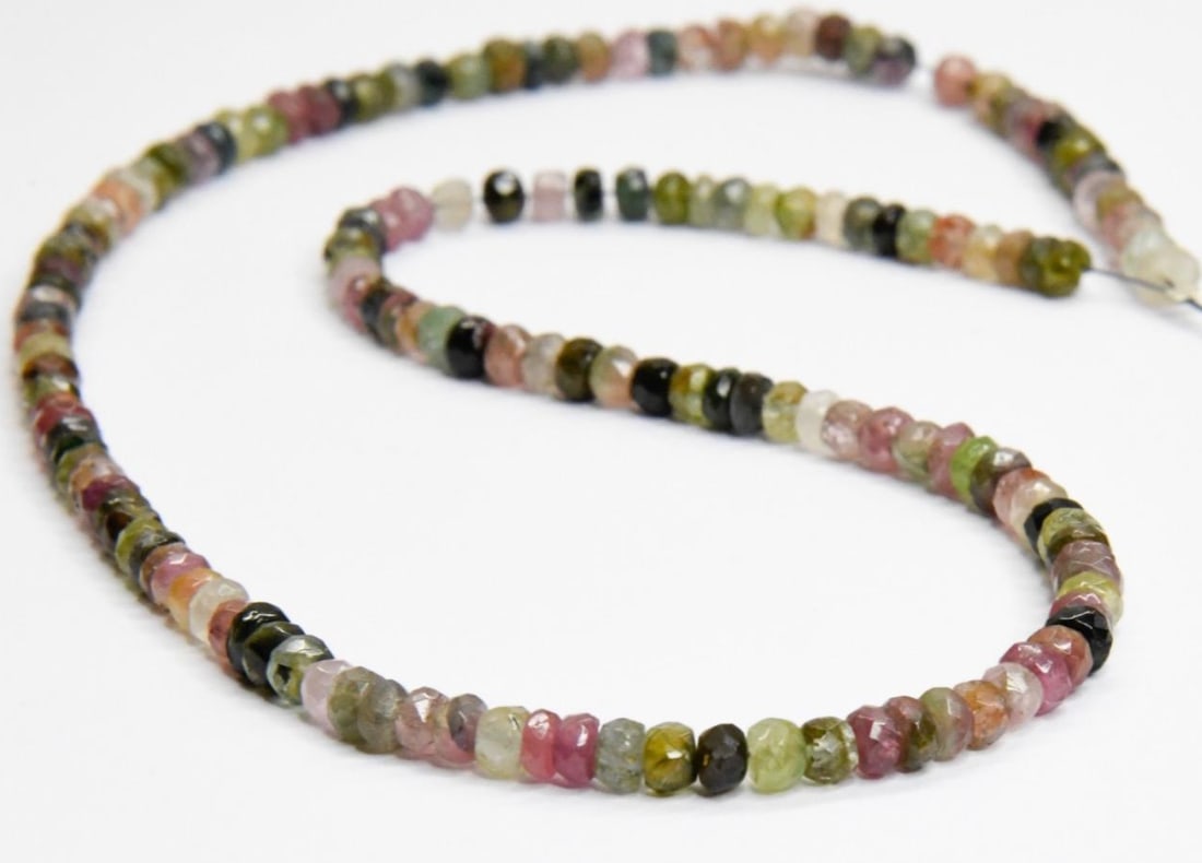 NATURAL MULTI TOURMALINE BEADS FACETED RONDELLE 3.5 - 4 MM, 15" STRAND (1 of 2)