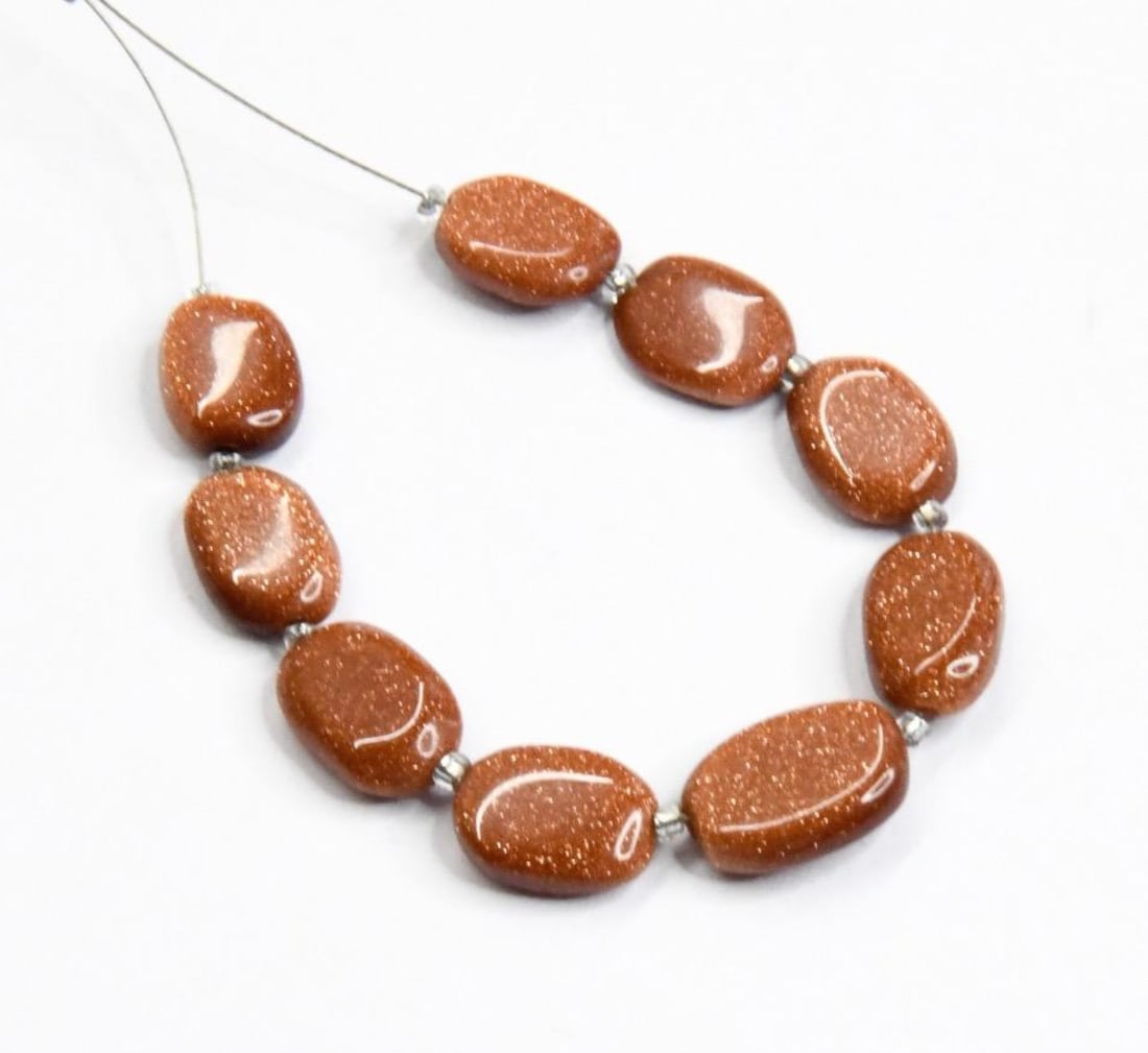 NATURAL BROWN GOLD STONE BEADS OVAL 7X9 - 8X11 MM 9 PCS (1 of 1)