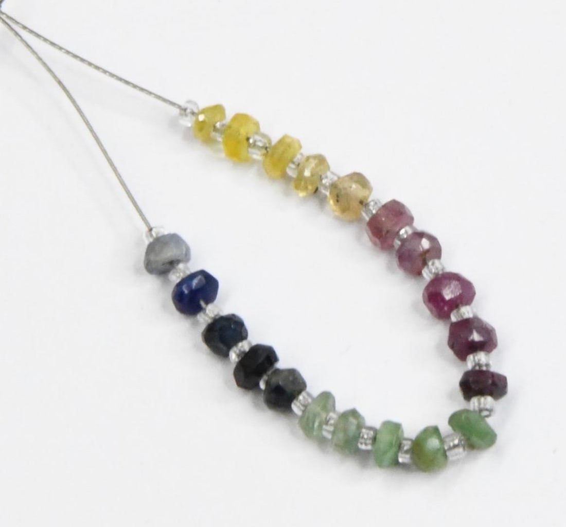 NATURAL EMERALD RUBY SAPPHIRE BEADS FACETED RONDELLE 3 - 3.5 MM, 20 PCS (2 TASSELS) (1 of 2)