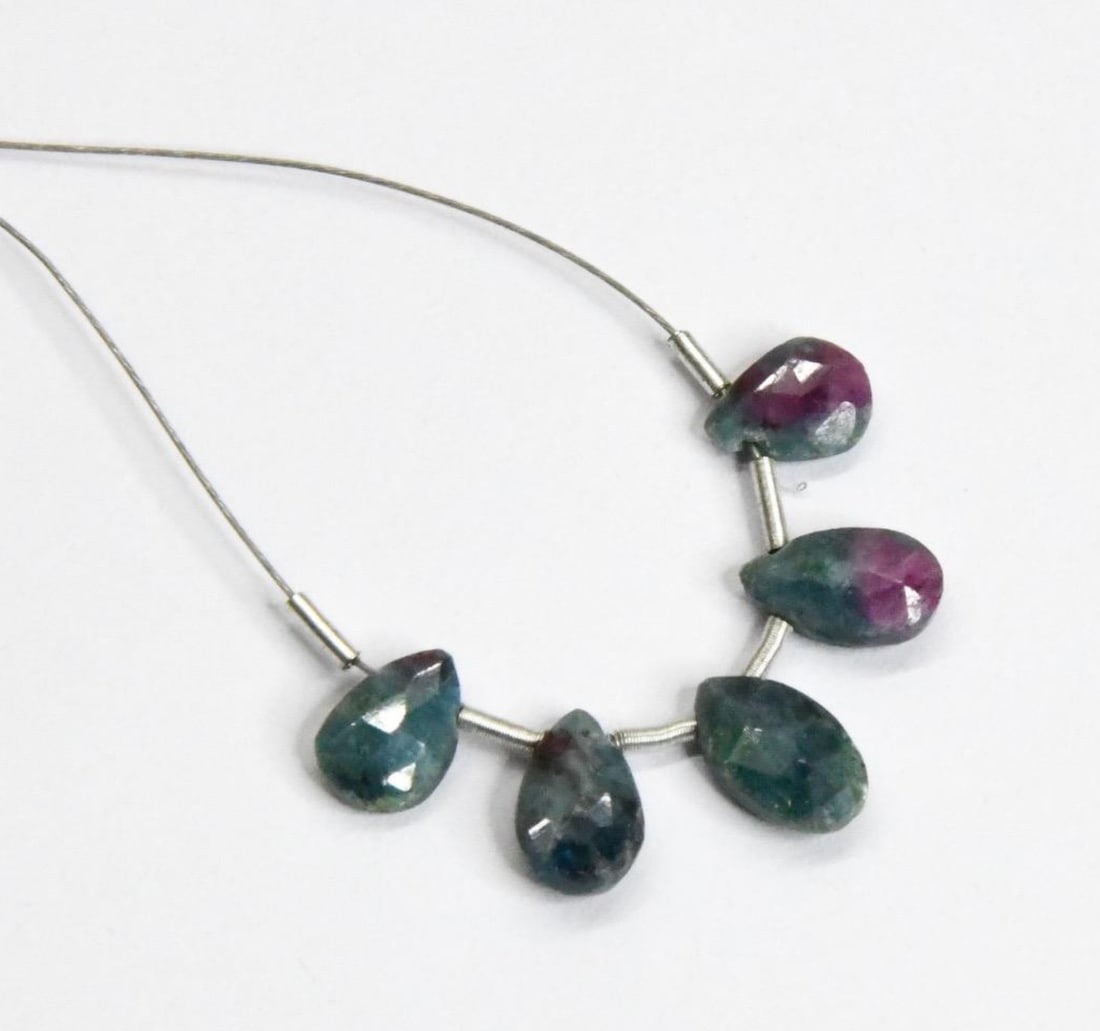 NATURAL RUBY ZOSITE BEADS FACETED BRIOLETTE PEAR 5X7 - 5X8 MM, 5 PCS (2 TASSELS) (1 of 2)