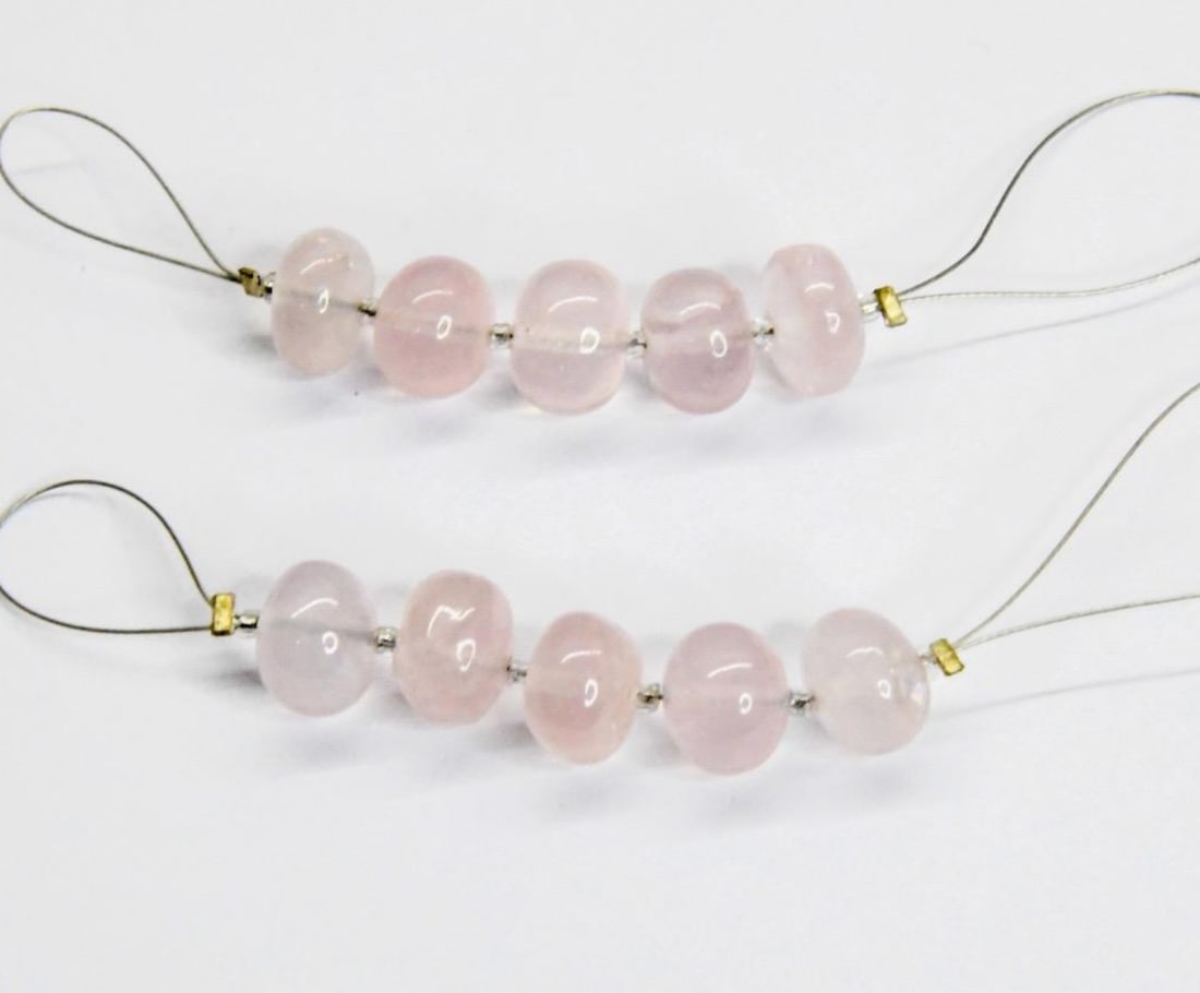 NATURAL ROSE QUARTZ BEADS RONDELLE 8 - 8.5 MM, 5 PCS (2 TASSELS) (1 of 1)
