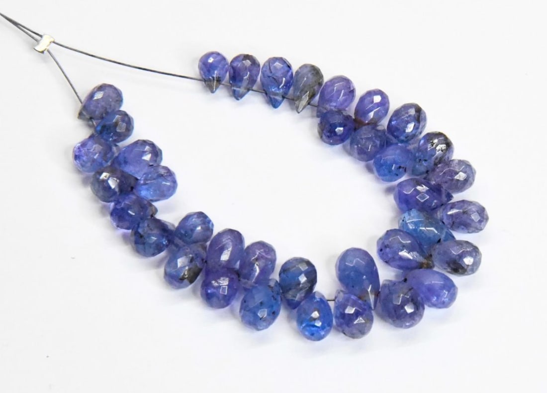 NATURAL TANZANITE BEADS FACETED BRIOLETTE 4X6 - 4X8, 37 PCS (1 of 2)