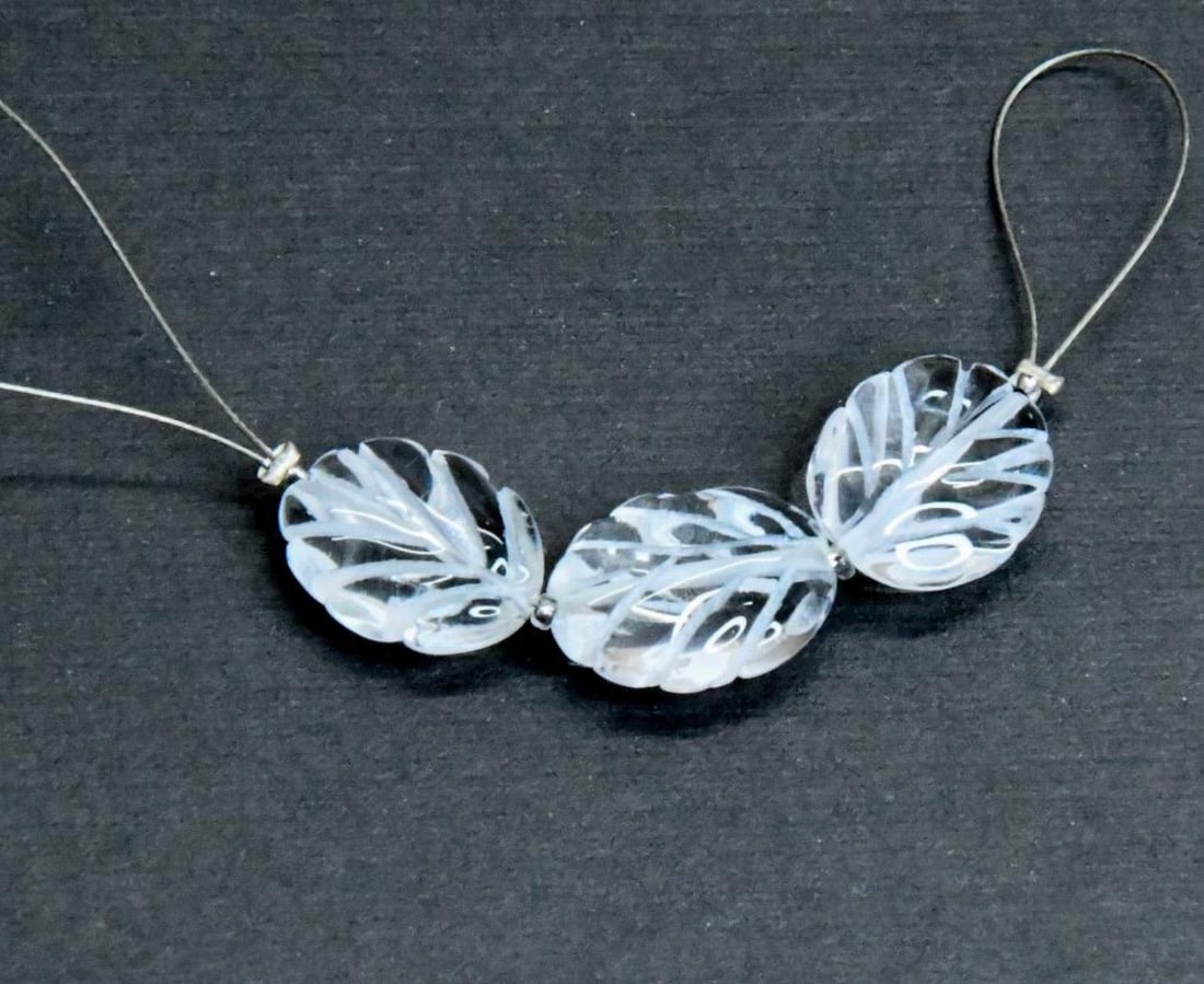 NATURAL ROCK CRYSTAL BEADS CARVED OVAL 10X12 - 10X13 MM, 3 PCS (1 of 2)