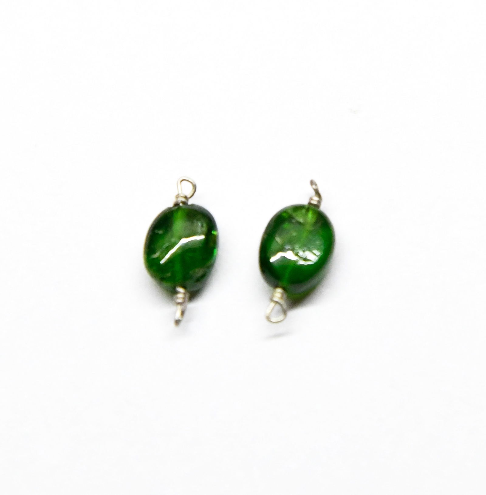 NATURAL CHROME DIOPSIDE BEADS OVAL 5.5X7 MM SOLID 925 SILVER 1 PAIR (1 of 1)