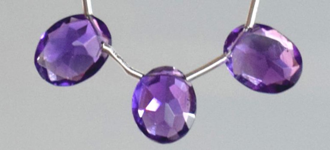 NATURAL AMETHYST BEADS FACETED OVAL 7X9 MM 3 PCS (3 TASSELS) (1 of 1)