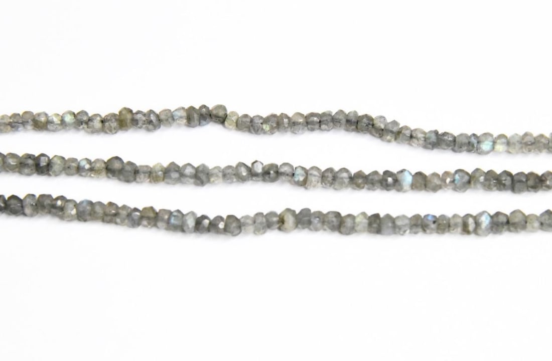 NATURAL LABRADORITE BEADS FACETED RONDELLE 3 - 3.5 MM, 12.5" STRAND (3 LINES) (1 of 1)