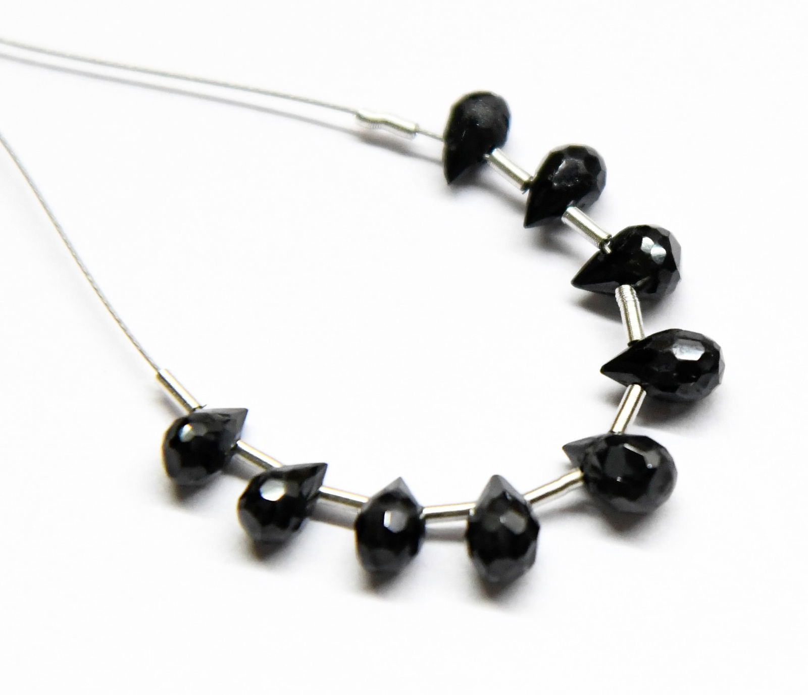 NATURAL BLACK SPINEL BEADS FACETED BRIOLETTE 3X5 - 4X7 MM 9 PCS (3 TASSELS) (1 of 1)