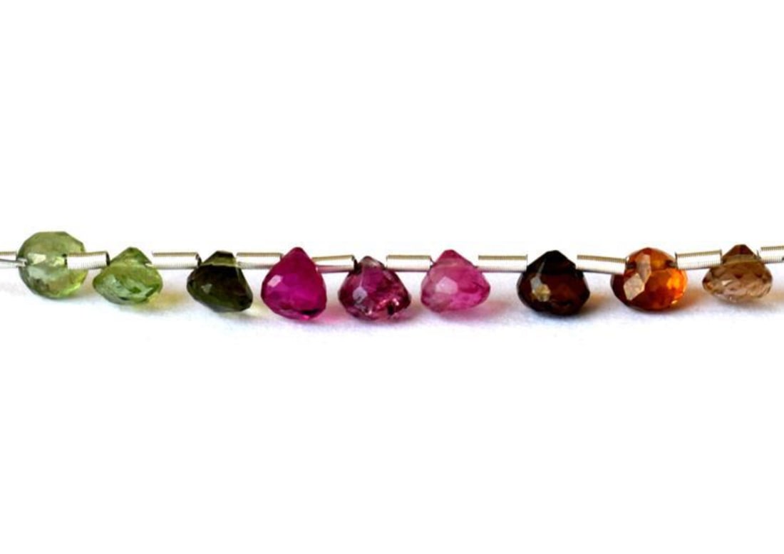 NATURAL MULTI TOURMALINE BEADS FACETED ONION 4 - 4.5 MM 9 PCS (4 TASSELS) (1 of 2)