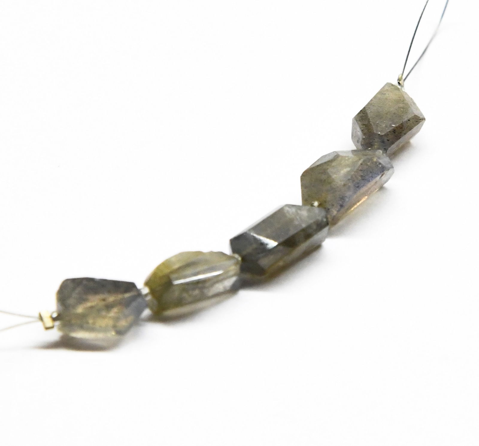 NATURAL LABRADORITE BEADS FACETED TUMBLE 7X10 - 8X12 MM 5 PCS (3 TASSELS) (1 of 2)