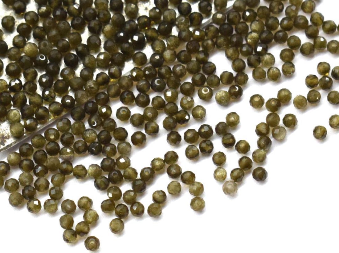 NATURAL CATS EYE BEADS FACETED ROUND 2 MM 50 PCS (4 TASSELS) (1 of 1)