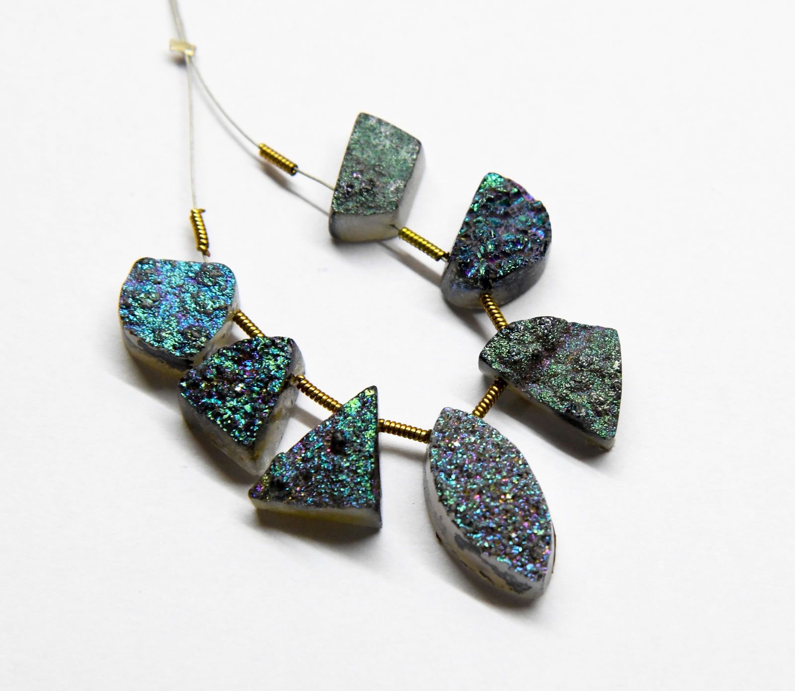 BLUE DRUZY CHALCEDONY BEADS FLATBACK FANCY 7X11 - 10X20 MM 7 PCS (1 of 1)