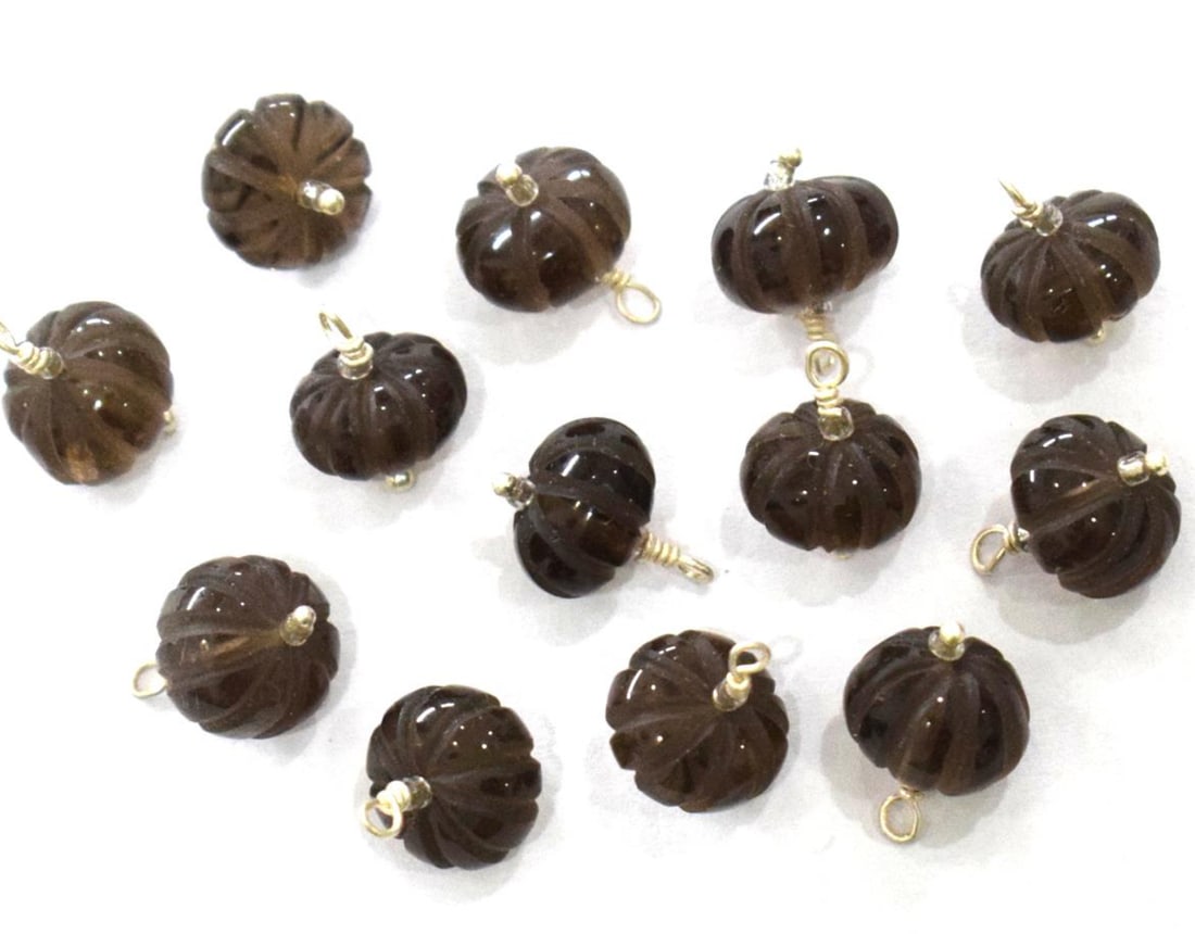 NATURAL SMOKY QUARTZ CARVED RONDELLE 10 - 11 MM SOLID 925 SILVER 7 PCS (1 of 2)