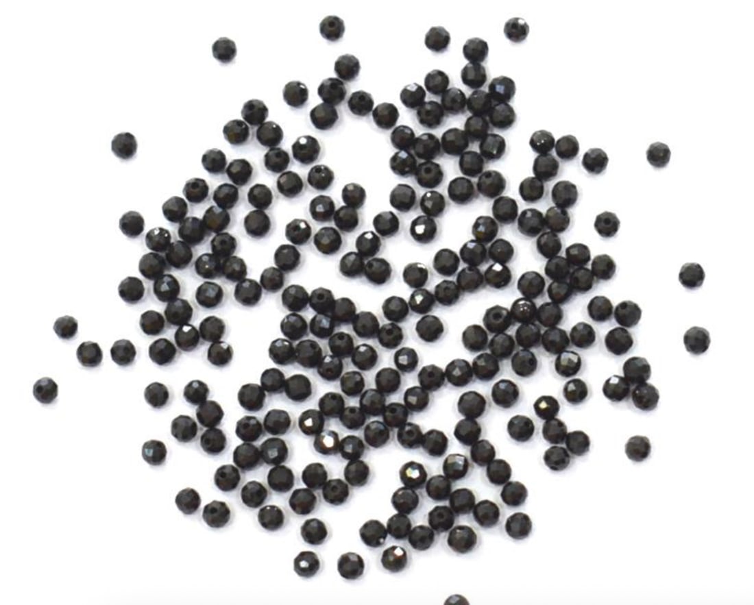 NATURAL BLACK SPINEL BEADS FACETED ROUND 2 MM - (3 BAGS): These are natural, earth mined and hand crafted with precision. Stone: Black Spinel, Stone Shape: Faceted Round, Stone Size: 2 mm, Weight: approx. 3 carats. The photographs are generally enlarged to s