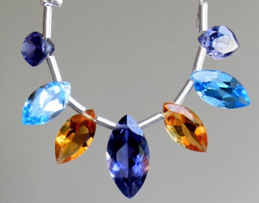 NATURAL MULTI GEMSTONE BEADS FACETED MARQUISE 4X8 - 5X10 MM 7 PCS (3 TASSELS) (1 of 2)