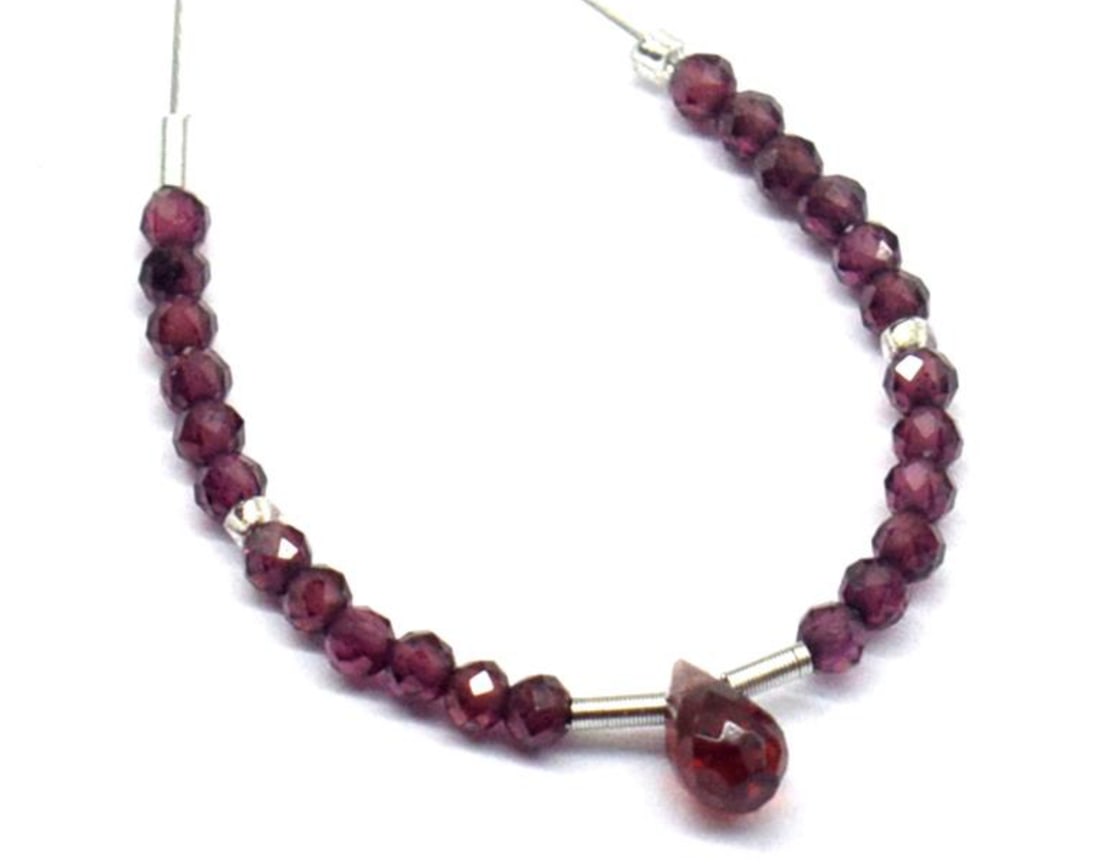 NATURAL GARNET BEADS FACETED ROUND/BRIOLETTE 2MM/3.5X5.5 MM 25 PCS (1 of 2)