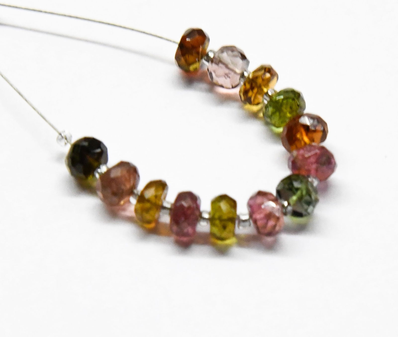 NATURAL MULTI TOURMALINE BEADS FACETED RONDELLE 4.5 - 5 MM 13 PCS (1 of 1)
