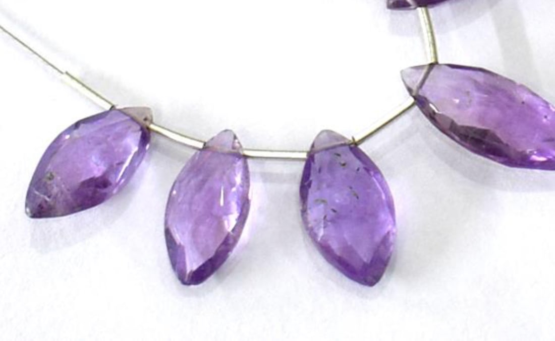 NATURAL AMETHYST BEADS FACETED MARQUISE 6X12 MM 5 PCS (2 TASSELS) (1 of 2)