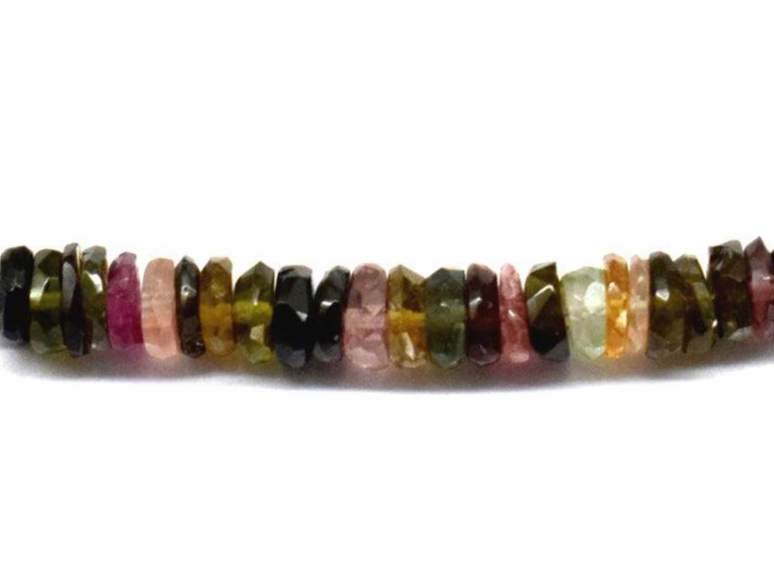 NATURAL MULTI TOURMALINE BEADS FACETED TYRE 5 MM 25 PCS - (2 TASSELS) (1 of 2)