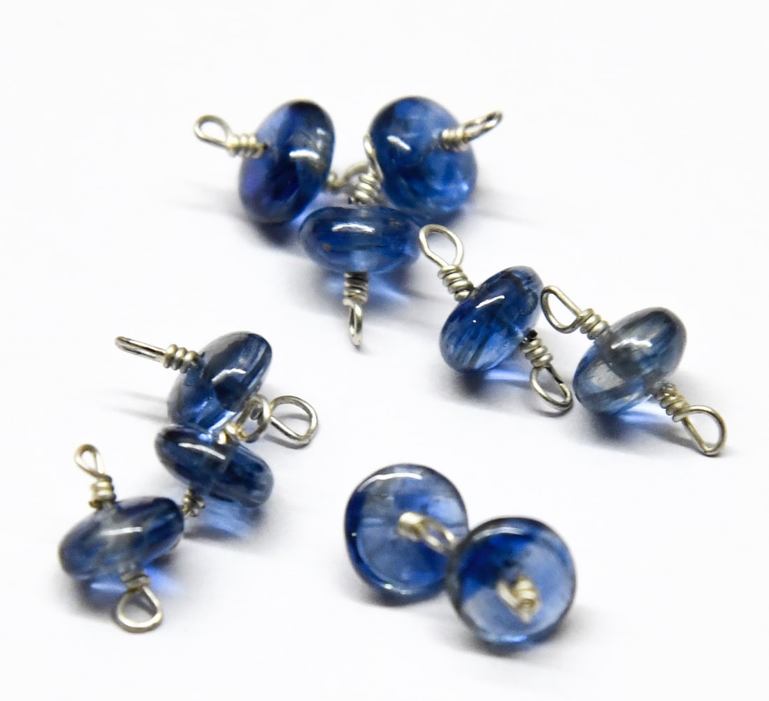 NATURAL KYANITE BEADS RONDELLE 5.5 MM - SOLID 925 SILVER 10 PCS (3 BAGS) (1 of 1)